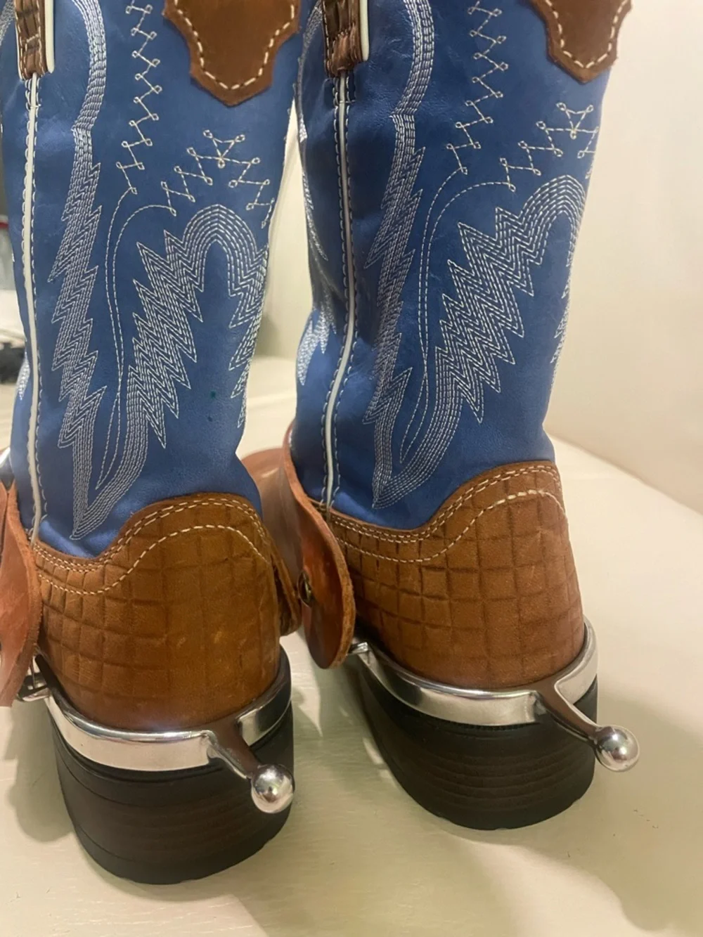 Durango Brown & Blue Leather Western Harness Boots - NWOT, with Rounded Spurs! - Picture 16 of 16